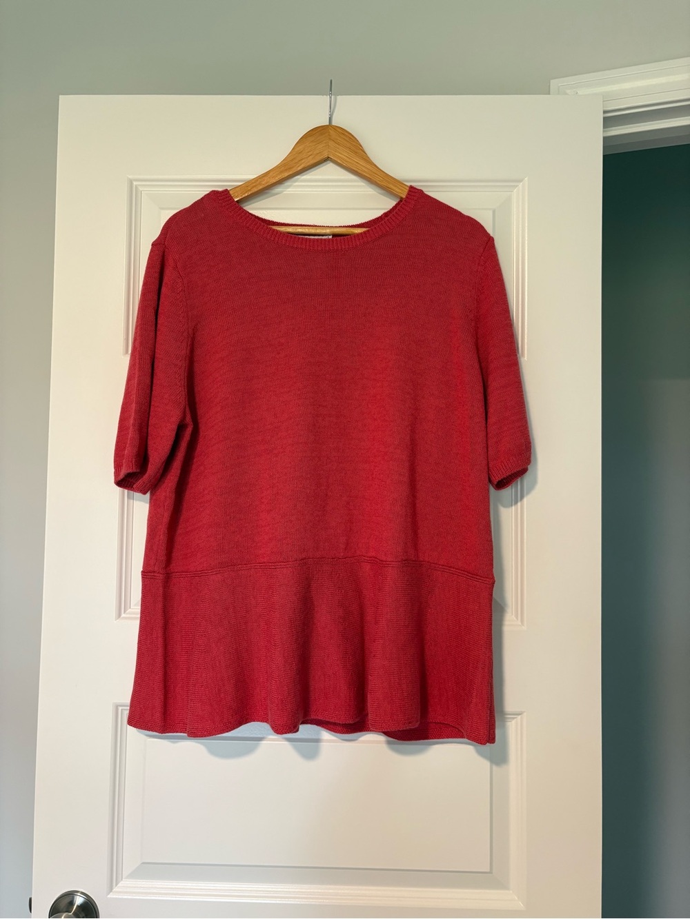 Chico's Raspberry Red Short-Sleeve Peplum Knit Top